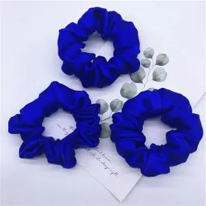 M,Blue 3 Peices 100% Pure Silk Hair Scrunchie Hair Ties Ban