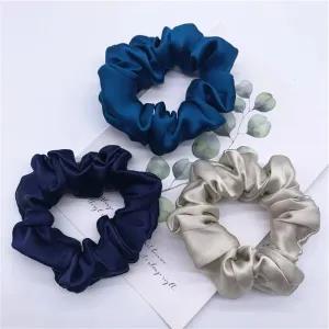 M,Multicolor 3 Peices 100% Pure Silk Hair Scrunchie Hair Ti