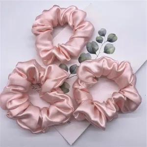 M,Pink 3 Peices 100% Pure Silk Hair Scrunchie Hair Ties Ban