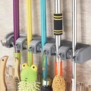POSHAN Mop Broom Holder Organizer 5 Slot 6 Hooks