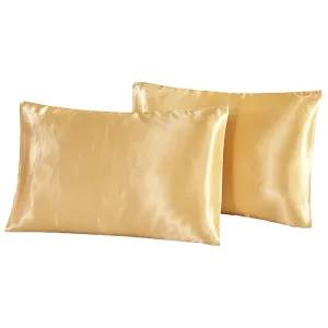 Champagne 2Pcs 20x30 Satin Pillow Case Bedding Pillowcase Sm