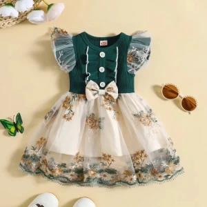 Generic Baby Girls Floral Embroidery Mesh Dress