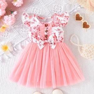 Generic Infant Baby Girls Summer Floral Bow Mesh Dress