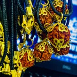 HANDMADE Rudar aksha Pendant with gold on Cotton Cord