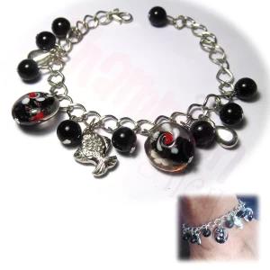 Stainless Steal Silver Anklets with Black Decorations