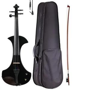 Black CREMONA Black Color 4/4 Solid wood Electric Silent Vio