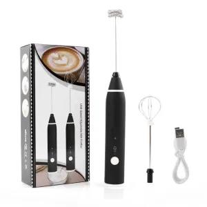 Black Electric Milk Frother Double Whisk Handheld Coffee Foa
