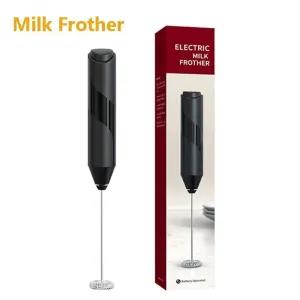 Black Milk Frother for Coffee - Handheld Stainless Steel Ele