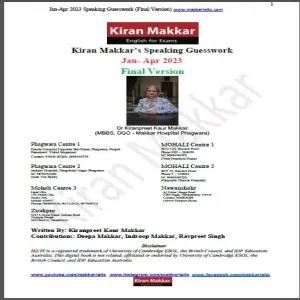 Makkar IELTS Speaking Guesswork Jan-Apr 2023