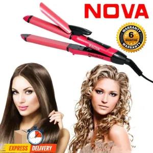 Nova 2 in 1 Hair Curler & Straightener Set Dry Straight Curl
