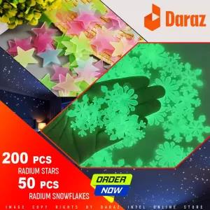 Generic Radium Glow in Dark Snowflakes & Stars Stickers