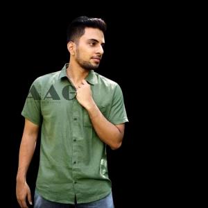 Premium Linen Mens Shirt Short sleeve Shirts - Green