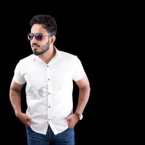 Premium Linen Mens Shirt Short sleeve Shirts - White