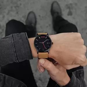 Brown Gents Boys Men Leather Stripe Rich Elegant Look Casual