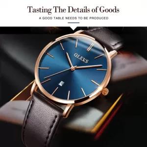 OLEVS Men Gents Dark Brown Leather Strap Casual Watch