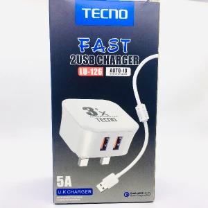Tecno 5A Dual USB Fast Wall Charger
