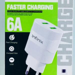 Infinix fast charger 6A 2 port with cable