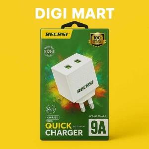 RECRSI CH-R190 9A Fast Charger Dual USB UK 3 Pin Micro/Type C