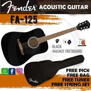 Black Fender FA-125 Dreadnought Acoustic Guitar(Black)With F