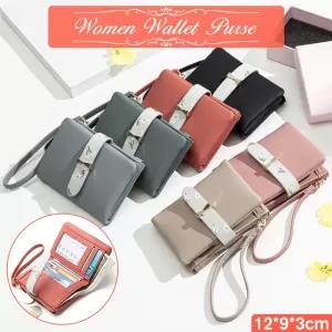 Korean Woman Travel Wallet Beige Leather Purse