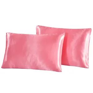 Pink 2Pcs 20x30 Satin Pillow Case Bedding Pillowcase Smooth