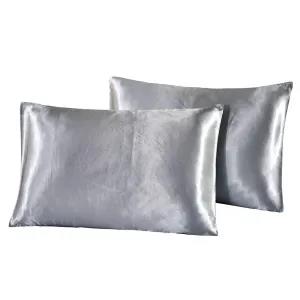 Silver 2Pcs 20x30 Satin Pillow Case Bedding Pillowcase Smoot