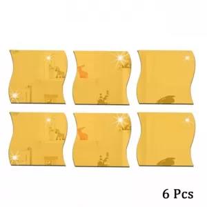 6pcs Wave Shape Mirror Stickers 3D Wave Square Adhesive Pet