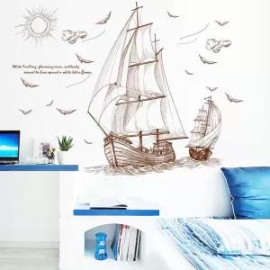 Brown Brown Ships sailing in deep sea classic wall decoratio