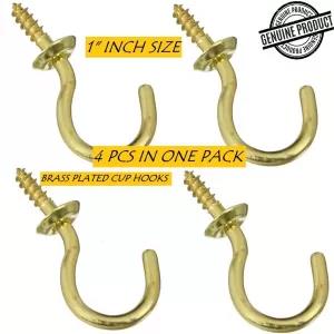 Solid brass cup hooks 1 inch hang wall bathroom office 4 in one pack