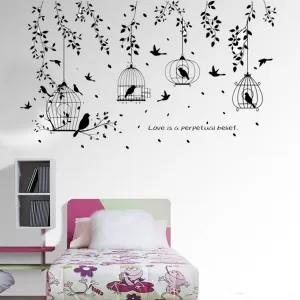 Black Beautiful Bird with Cage Sticker Butterfly Bird stick
