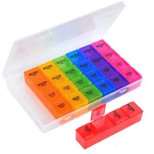 Pill Organizer 4 Times a Day, Pill Box 7 Day, Rainbow Color P