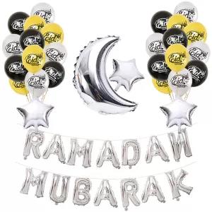 Silver Color 29PCS Eid Ramadan Mubarak Letter Pentagram Moon