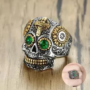 Vintage Lucky Devil Silver Skeleton Metal Earth Stone Ring U