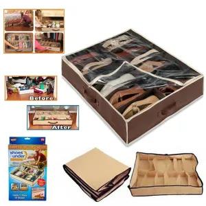 Brown under bed shoe organizer