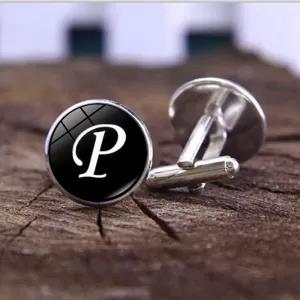 [ P ] Single Alphabet Cufflinks Silver AND Black Color Lett