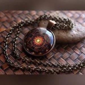Sri Yantra Sacred Geometry Cabochon Glass Tibet Pendant