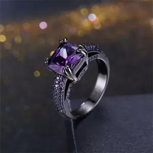 [6cm] Luxury Black Gold Amethyst Sapphire Ring Meditative an