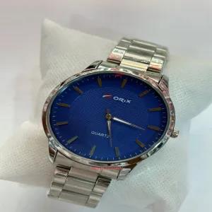 Silver Mens Casual Blue Face Quartz Fashion Wristwatch