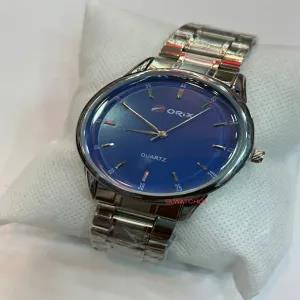 silver Mens Casual Blue Face Quartz Fashion Wristwatch