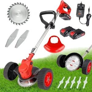 2 Battery Cordless Grass Trimmer with Detachable Wheels