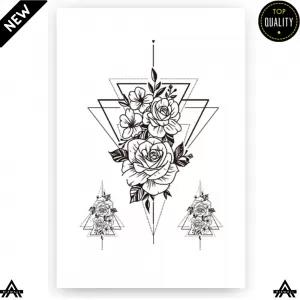 Geometric Triangle Line Waterproof Temporary Tattoos Stickers Black Rose Large S