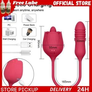 Rose Tongue Vibrator With Thrusting Sex Toy
