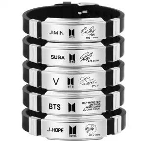 JIMIN South Korea Black Silicone Wristband Bangle Bracelet