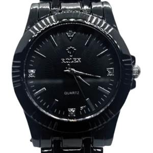 Rolex Single Black Metal Luxury Band Watch For Women Men