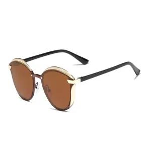 Gold Brown Ladies Polarized Cat Eye Fashion Sun Glasses King