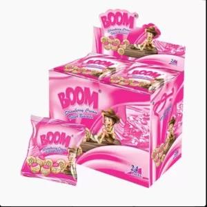 Boom Strawberry Cream Filled Biscuits 24Pcs Box