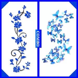 Combo of 24 Pieces 3D Butterfly + 3D Flower Vase tree sticke