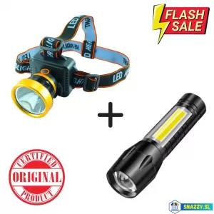 Black LED Headlamp and LED Flashlight 2 in 1 Outdoor USB Rec