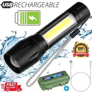 Black Matt XPE COB LED Flashlight Adjustable Focus Camping T