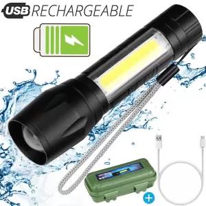 Black Mini LED Flashlight COB Reader Lamp Zoomable Pocket Pe